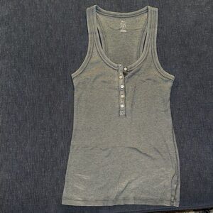 Aerie Gray Button Ribbed Tank Top